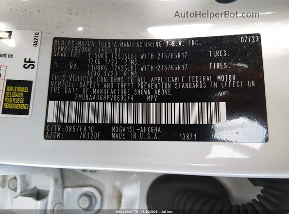7MUBAABG8PV069344 2023 TOYOTA COROLLA CROSS White Widok komory silnika
