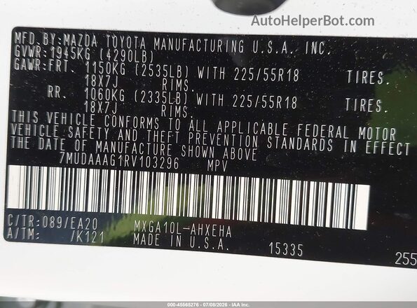 7MUDAAAG1RV103296 2024 TOYOTA COROLLA CROSS White Widok komory silnika