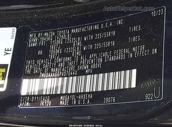 7MUDAAAG6PV070440 2023 TOYOTA COROLLA CROSS Black Engine compartment view