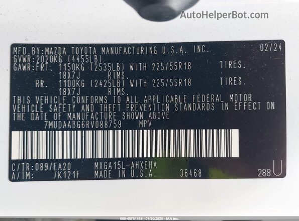 7MUDAABG6RV088759 2024 TOYOTA COROLLA CROSS Белый Вид подкапотного пространства