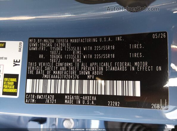 7MUEAAAG3TV204576 2026 TOYOTA COROLLA CROSS Blue Engine compartment view