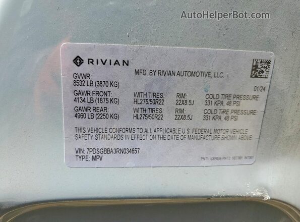 7PDSGBBA3RN034657 2024 RIVIAN R1S Gray სალონის 360-გრადუსიანი ხედი