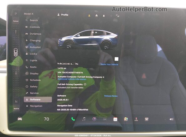 7SAXCAE58TF481074 2026 TESLA MODEL X Blue უკანა სავარძლების ხედი