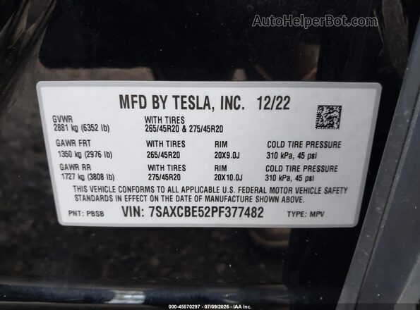 7SAXCBE52PF377482 2023 TESLA MODEL X Black Շարժիչի բաժամունքի տեսք