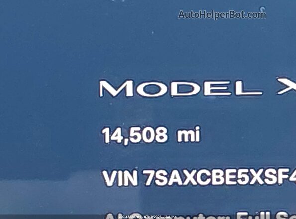 7SAXCBE5XSF471179 2025 TESLA MODEL X Синий Панорамный вид салона 360°