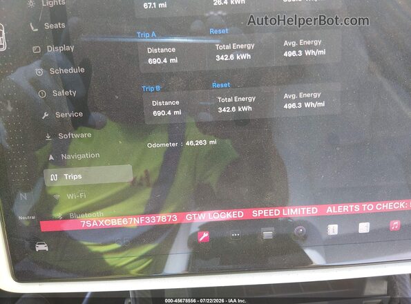 7SAXCBE67NF337873 2022 TESLA MODEL X Черный 