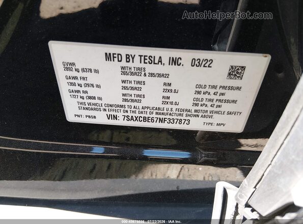 7SAXCBE67NF337873 2022 TESLA MODEL X Черный Вид подкапотного пространства