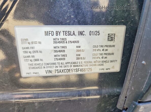 7SAXCDE51SF466125 2025 TESLA MODEL Black ძრავის განყოფილების ხედი