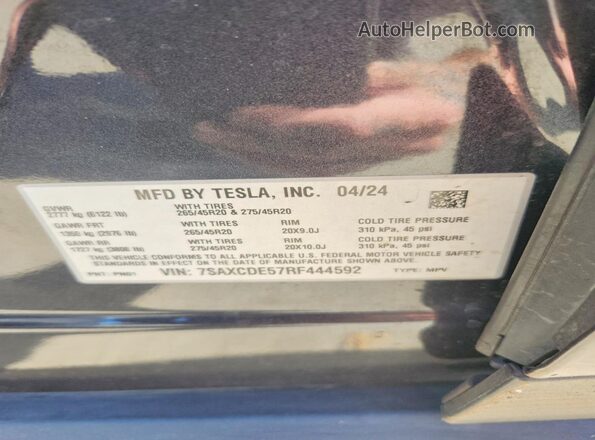 7SAXCDE57RF444592 2024 TESLA MODEL Black Вид наклейки з VIN-кодом