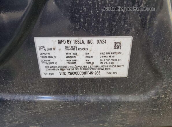7SAXCDE58RF451986 2024 TESLA MODEL Black Engine compartment view