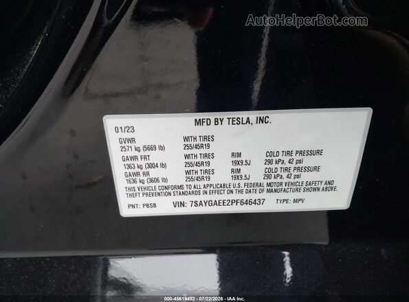 7SAYGAEE2PF646437 2023 TESLA MODEL Y Black Widok komory silnika