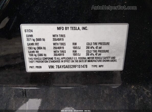 7SAYGAEE2RF151478 2024 TESLA MODEL Y Black Շարժիչի բաժամունքի տեսք