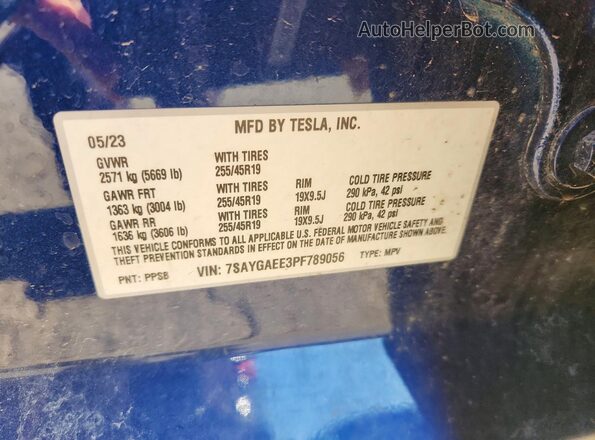 7SAYGAEE3PF789056 2023 TESLA MODEL Blue Вид підкапотного простору