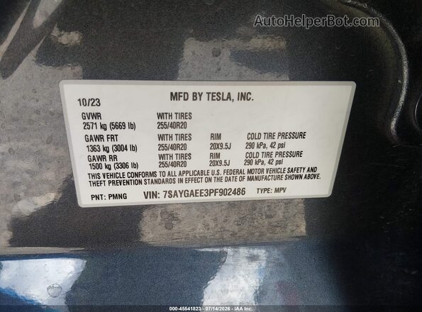 7SAYGAEE3PF902486 2023 TESLA MODEL Y Gray Widok komory silnika