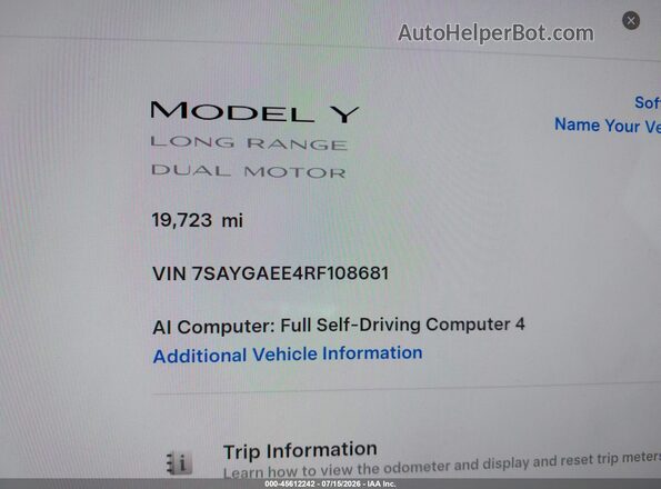7SAYGAEE4RF108681 2024 TESLA MODEL Y Gray 