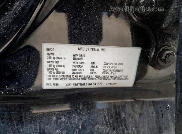 7SAYGAEE5NF541372 2022 TESLA MODEL Black Engine compartment view