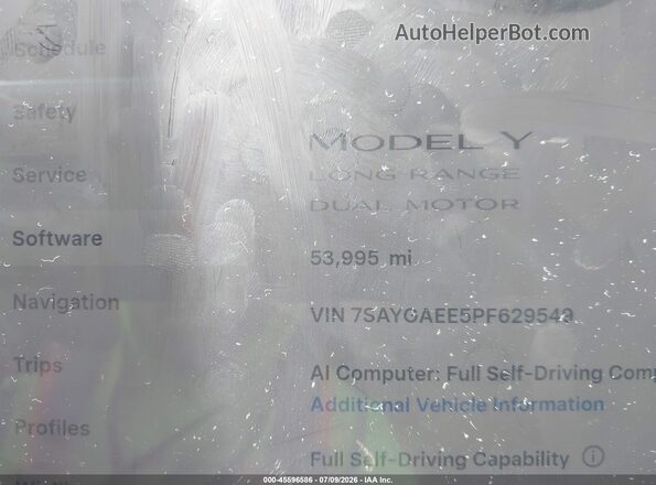 7SAYGAEE5PF629549 2023 TESLA MODEL Y White უკანა სავარძლების ხედი