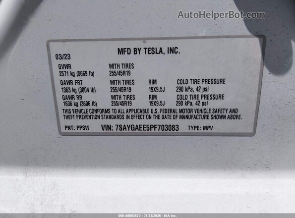7SAYGAEE5PF703083 2023 TESLA MODEL Y White Շարժիչի բաժամունքի տեսք