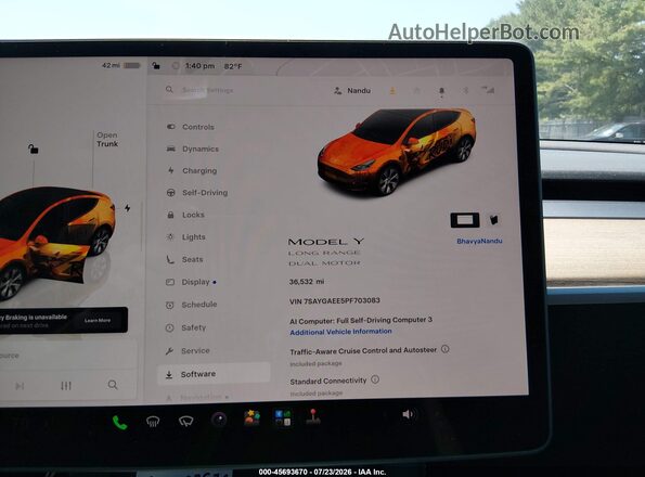 7SAYGAEE5PF703083 2023 TESLA MODEL Y White 