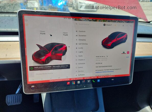 7SAYGAEE5RF015930 2024 TESLA MODEL Red ხელსაწყოთა პანელის ხედი