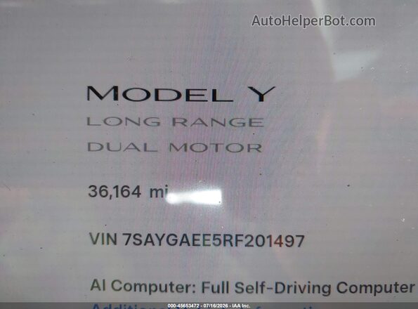 7SAYGAEE5RF201497 2024 TESLA MODEL Y Синий Панорамный вид салона 360°