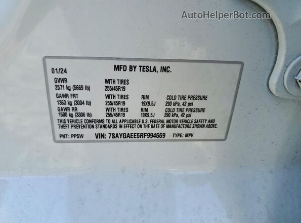 7SAYGAEE5RF994669 2024 TESLA MODEL Белый Вид подкапотного пространства