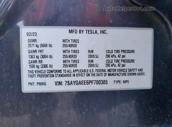 7SAYGAEE6PF700385 2023 TESLA MODEL Gray Вид підкапотного простору