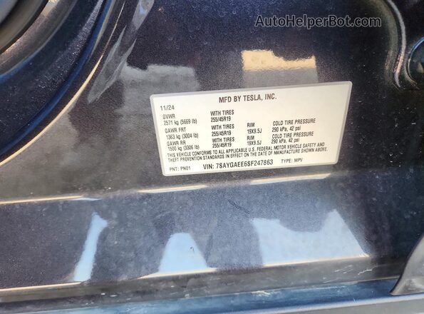 7SAYGAEE6SF247863 2025 TESLA MODEL Black ძრავის განყოფილების ხედი
