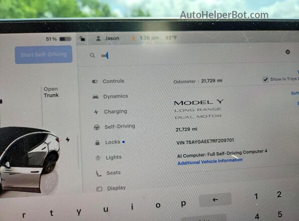 7SAYGAEE7RF209701 2024 TESLA MODEL Gray Widok zestawu wskaźników