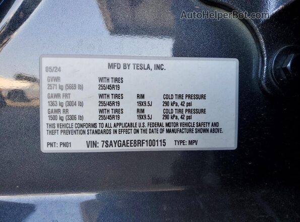7SAYGAEE8RF100115 2024 TESLA MODEL Charcoal Շարժիչի բաժամունքի տեսք