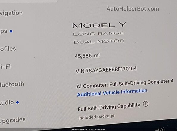 7SAYGAEE8RF170164 2024 TESLA MODEL Y Gray Widok wnętrza 360 stopni