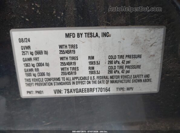 7SAYGAEE8RF170164 2024 TESLA MODEL Y Gray Widok komory silnika