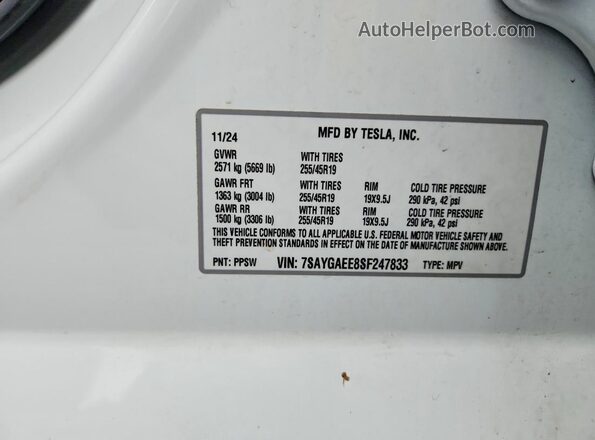 7SAYGAEE8SF247833 2025 TESLA MODEL Белый Вид подкапотного пространства