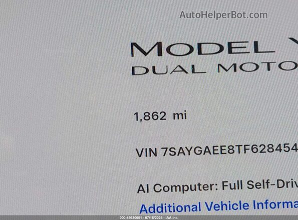 7SAYGAEE8TF628454 2026 TESLA MODEL Y Синий Панорамный вид салона 360°