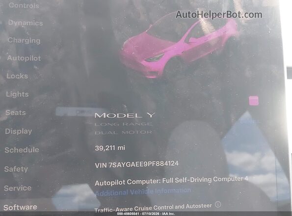 7SAYGAEE9PF884124 2023 TESLA MODEL Y White 