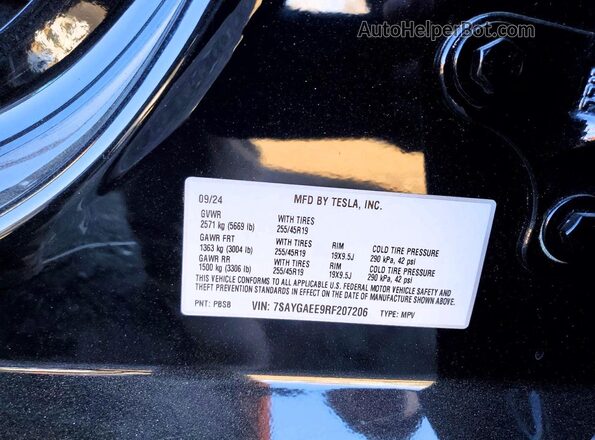7SAYGAEE9RF207206 2024 TESLA MODEL Black Widok komory silnika