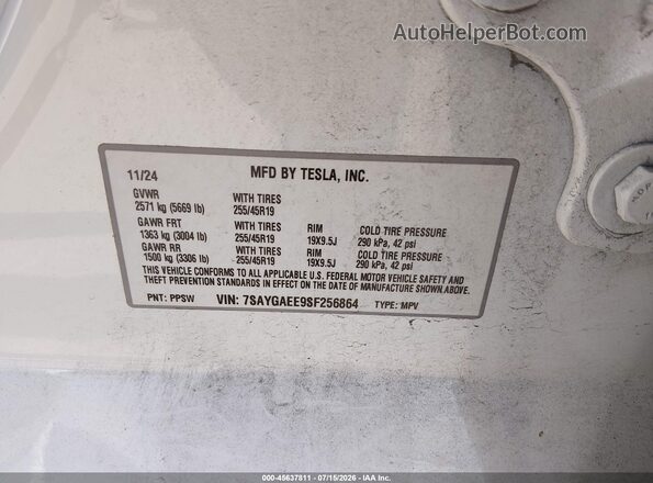 7SAYGAEE9SF256864 2025 TESLA MODEL Y Белый Вид подкапотного пространства