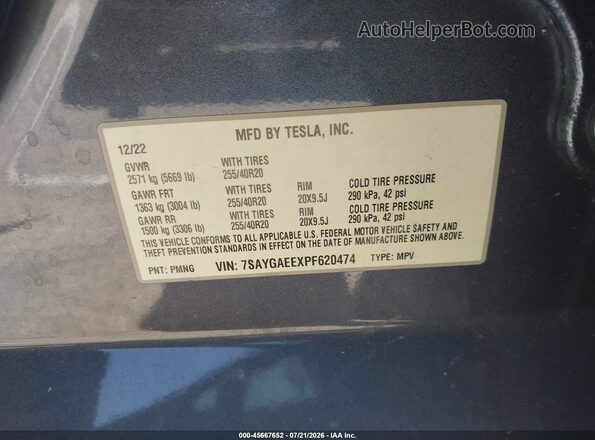 7SAYGAEEXPF620474 2023 TESLA MODEL Y Gray Engine compartment view