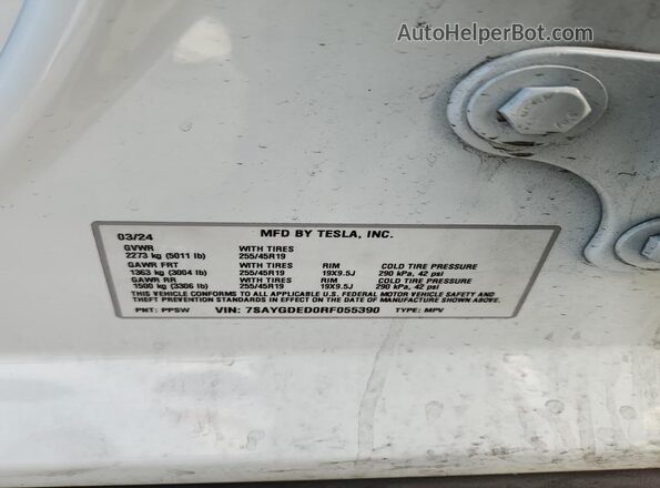 7SAYGDED0RF055390 2024 TESLA MODEL White Engine compartment view