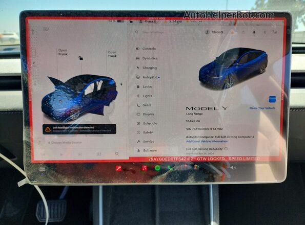 7SAYGDED0TF547182 2026 TESLA MODEL Blue Widok zestawu wskaźników