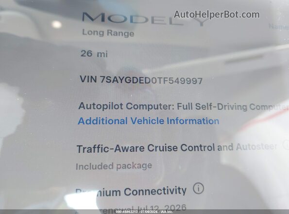 7SAYGDED0TF549997 2026 TESLA MODEL Y Серый 