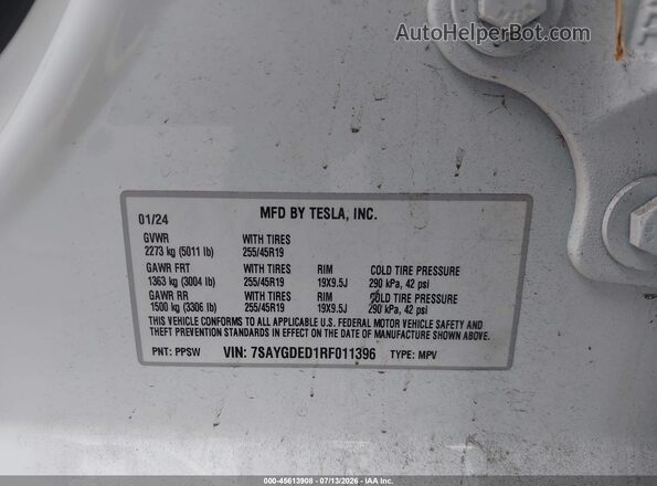 7SAYGDED1RF011396 2024 TESLA MODEL Y White Շարժիչի բաժամունքի տեսք