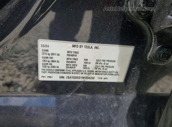7SAYGDED1RF034256 2024 TESLA MODEL Black Вид наклейки з VIN-кодом