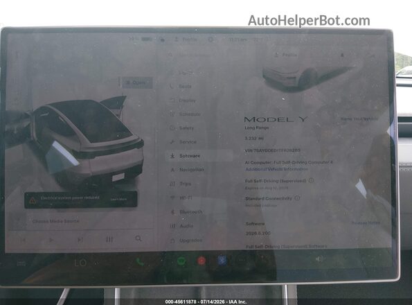 7SAYGDED1TF626280 2026 TESLA MODEL Y White Widok tylnych siedzeń
