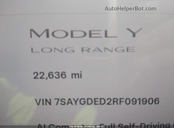 7SAYGDED2RF091906 2024 TESLA MODEL Y Серый Вид задних сидений
