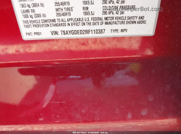 7SAYGDED2RF110387 2024 TESLA MODEL Y Red Շարժիչի բաժամունքի տեսք