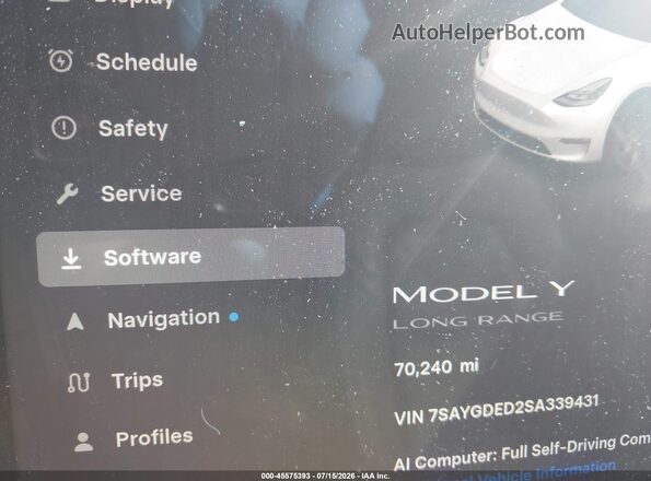 7SAYGDED2SA339431 2025 TESLA MODEL Y Белый Панорамный вид салона 360°