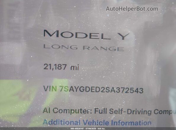 7SAYGDED2SA372543 2025 TESLA MODEL Y Серебряный 