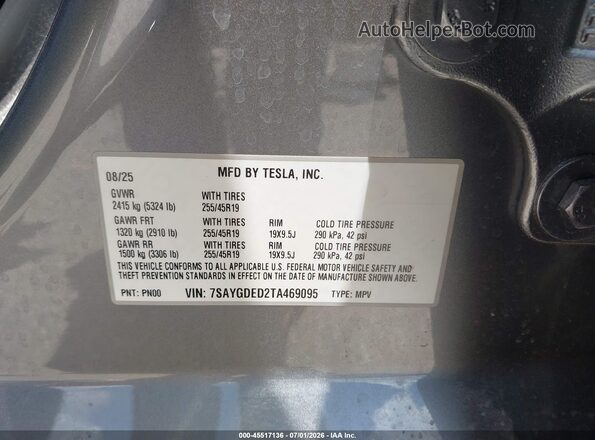 7SAYGDED2TA469095 2026 TESLA MODEL Y Gray Շարժիչի բաժամունքի տեսք