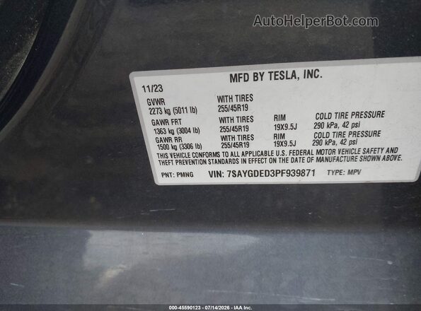 7SAYGDED3PF939871 2023 TESLA MODEL Y Gray Engine compartment view